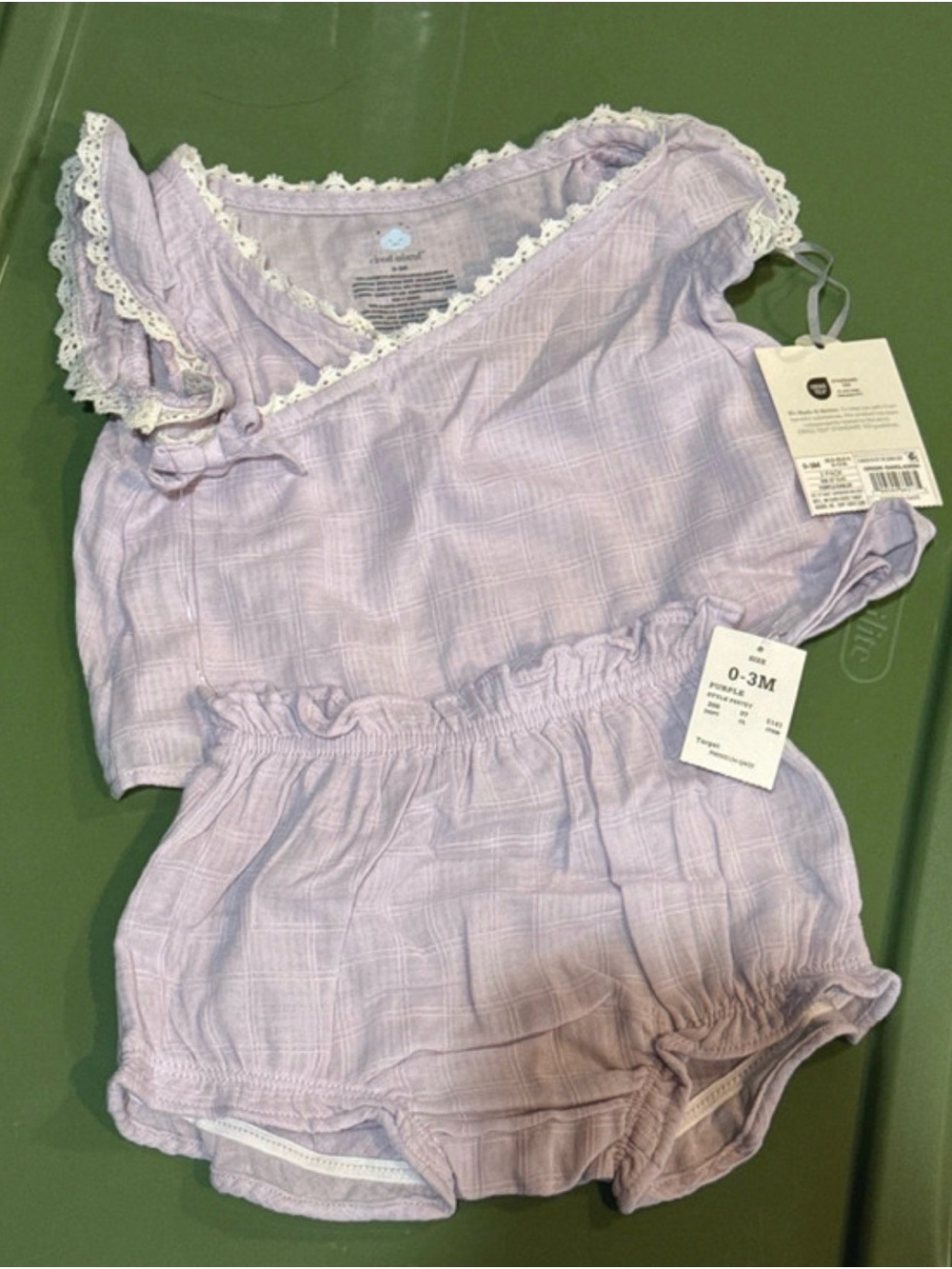 cloud island Lavender Two-Piece Baby Romper Set
